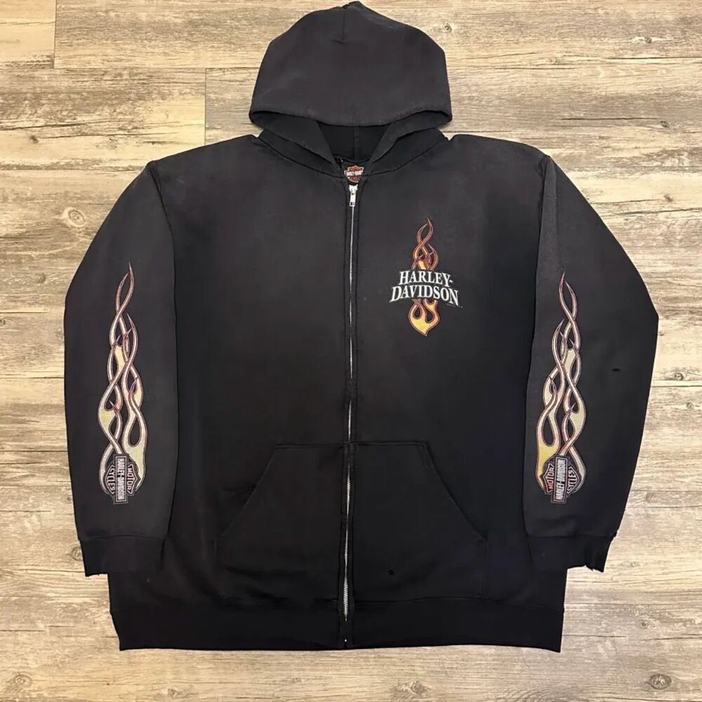 Vintage 2009 Harley Davidson Full Zip Flames Hoodie Size XL